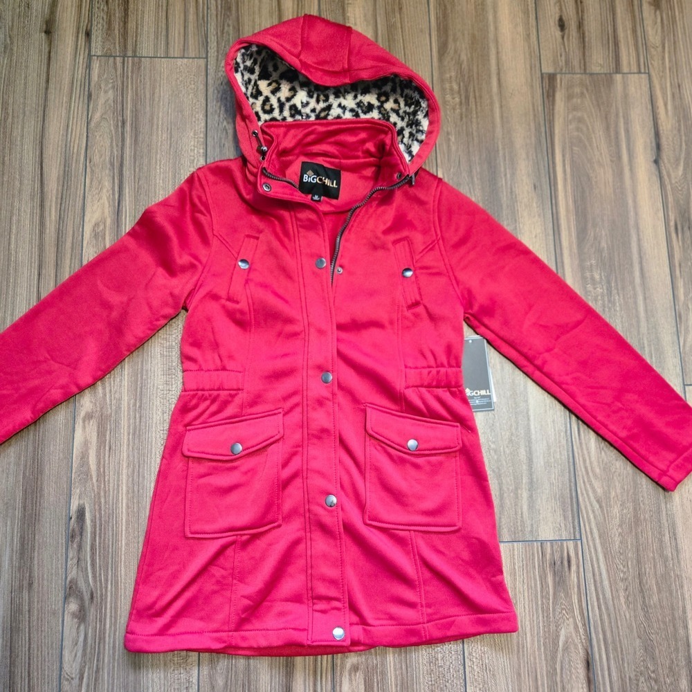 BIG CHILL NWT  Red with Leopard Fleece‎ Lined Hood Parka Jacket Size M NEW